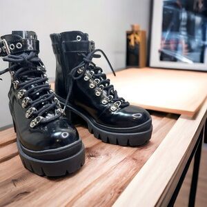 GUC Jeffrey Campbell Black Czech Platform Combat Boots Size 5.5